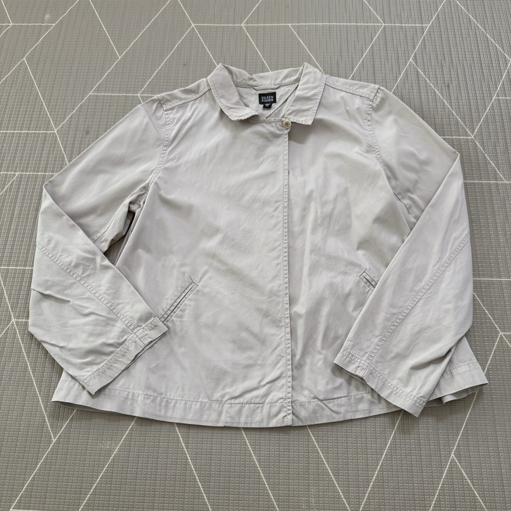 Eileen Fisher 100% Cotton Khaki Jacket Size M‎ Ivory Beige Lightweight